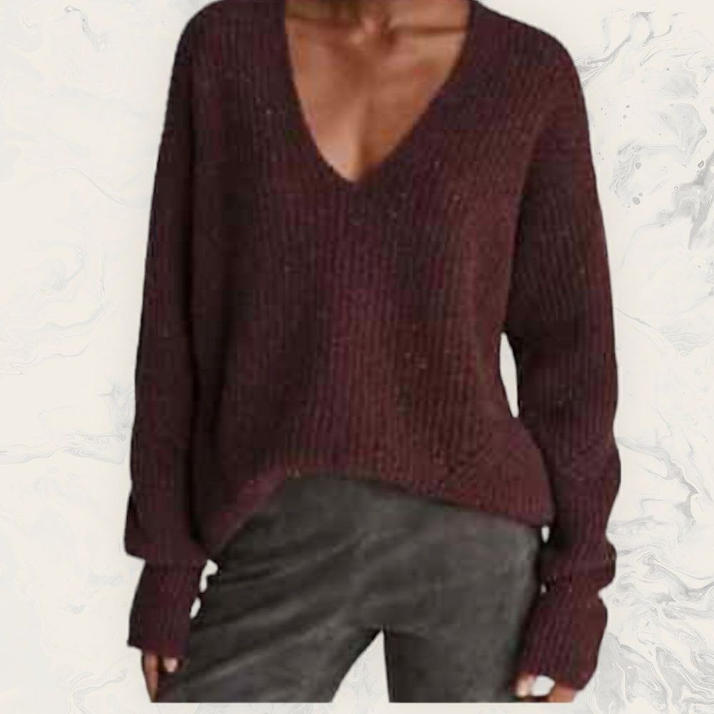 NEW Rag & Bone Donegal Recycled Wool V-neck Relaxed Fit Burgundy Sweater